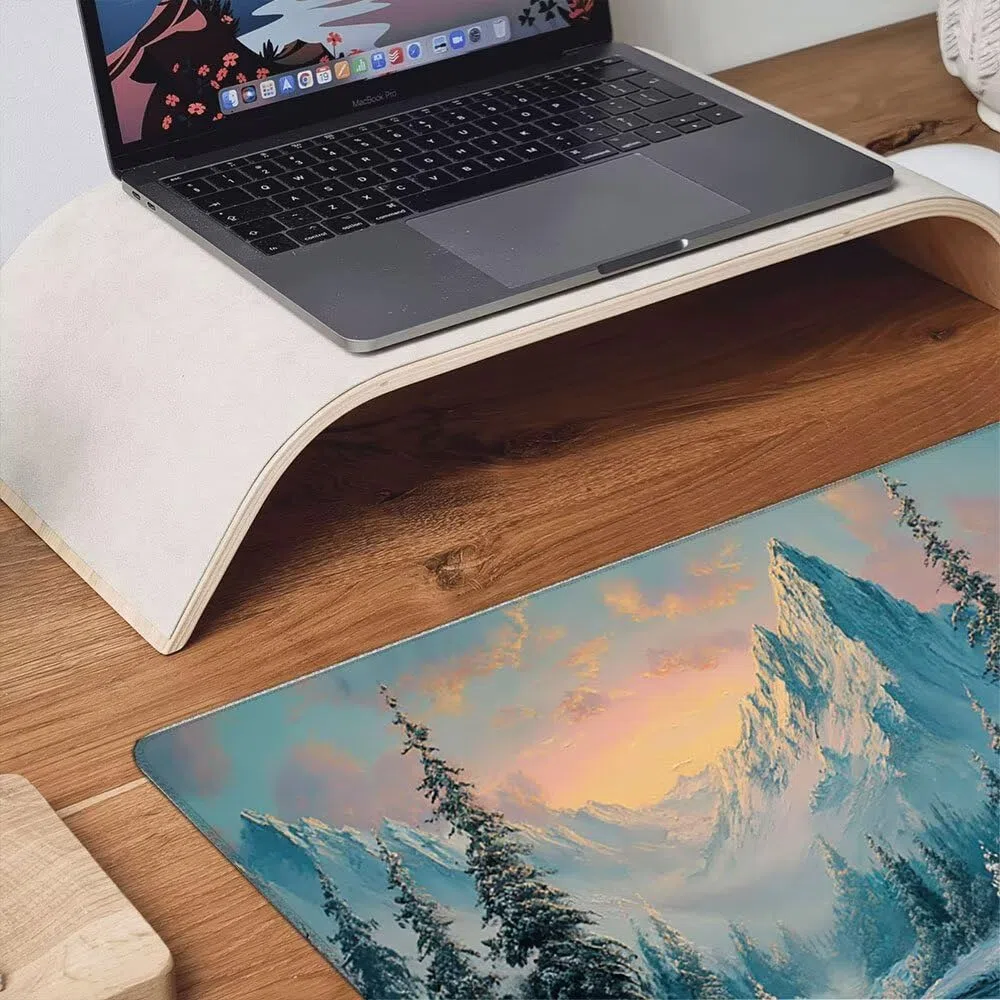 Grand Tapis de Souris Jeu XXL 1800x900x3mm avec Bords Cousus, Base en Caoutchouc Naturel antidérapant Durable, Tapis de Clavier, Les Jeux, la Maison Le Bureau, Lever De Soleil Montagne EnneigéE xR6878