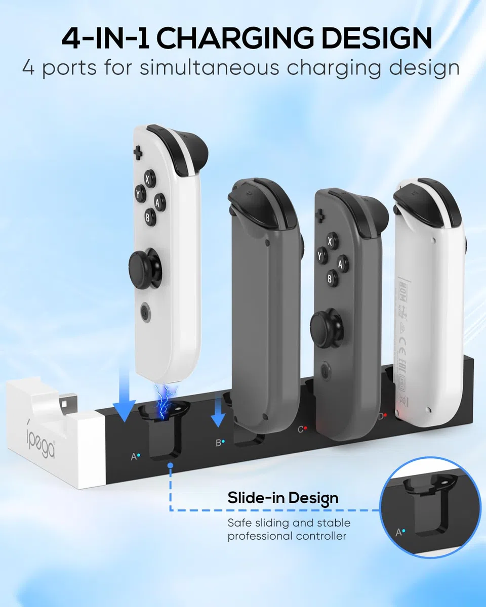 FYOUNG USB Chargeur Compatible avec Manette pour Switch & OLED Model, Support de Station de Charge pour Manettes avec LED Indicateur - Blanc