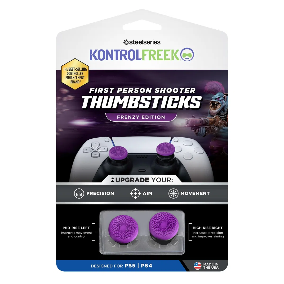KontrolFreek FPS Freek Frenzy Grips pour Manette PS5 | 1 Rehausseur Haut & 1 Milieu pour PS5 & PS4 | Plus de Précision & Contrôle FPS | Violet
