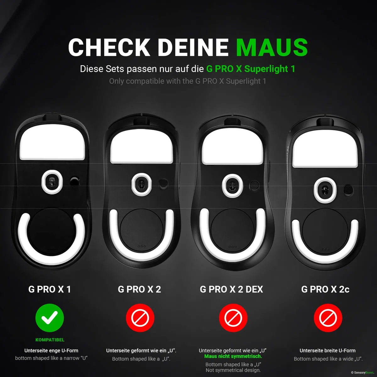 SensoryBoost DPS Glides (Lot de 2) pour Logitech G Pro X Superlight 1 - Ultra Rapides, Arrondi, Faible Friction, de Haute Qualité, Durable - Patins de Souris de Rechange - Accessoires Souris Gaming