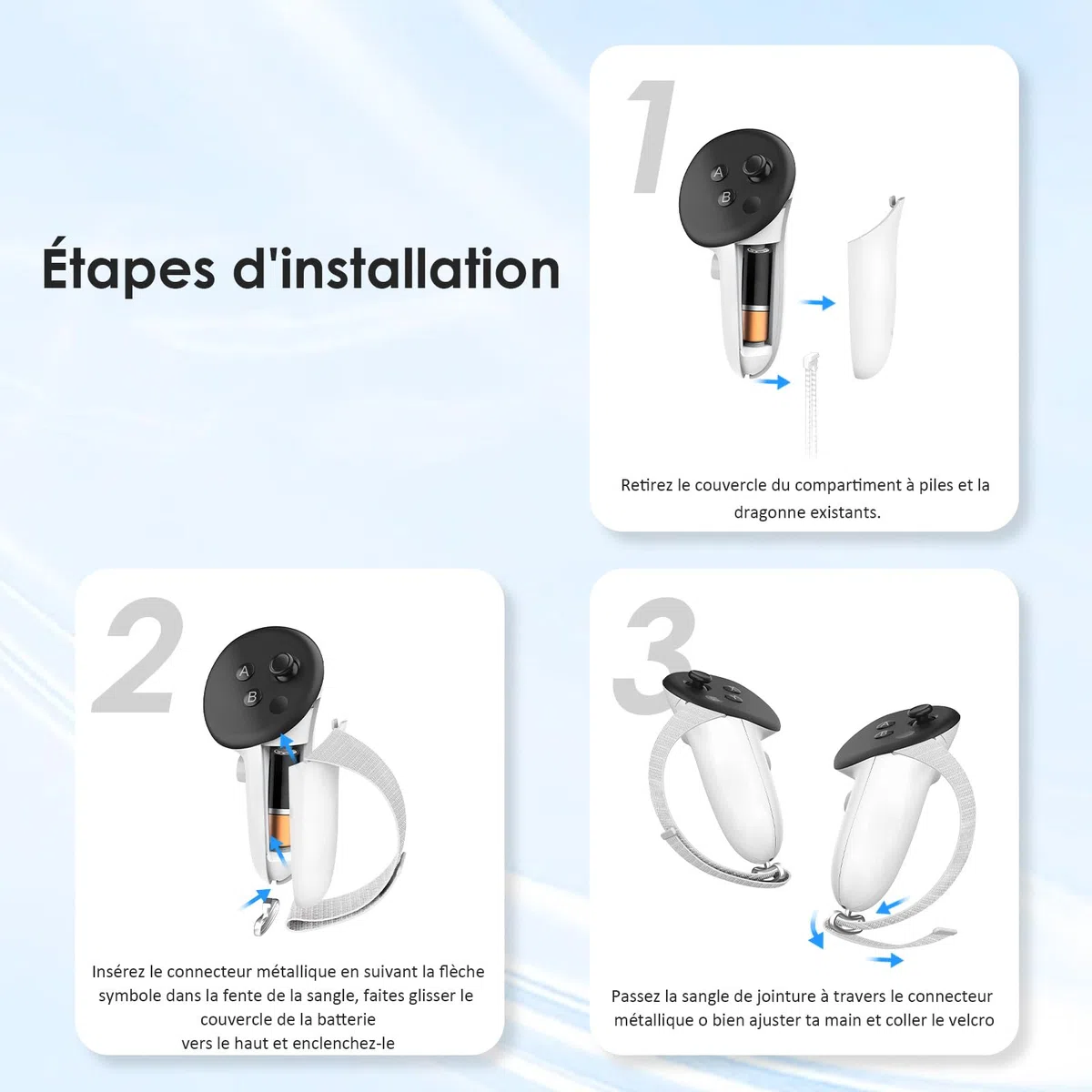 VR Sangles de Contrôleur Antidérapantes avec Sangles D'articulation Réglables pour Quest 3S pour Quest 3 Couvercle de Poignées de Contrôleur pour Quest 3S/3 Accessoires