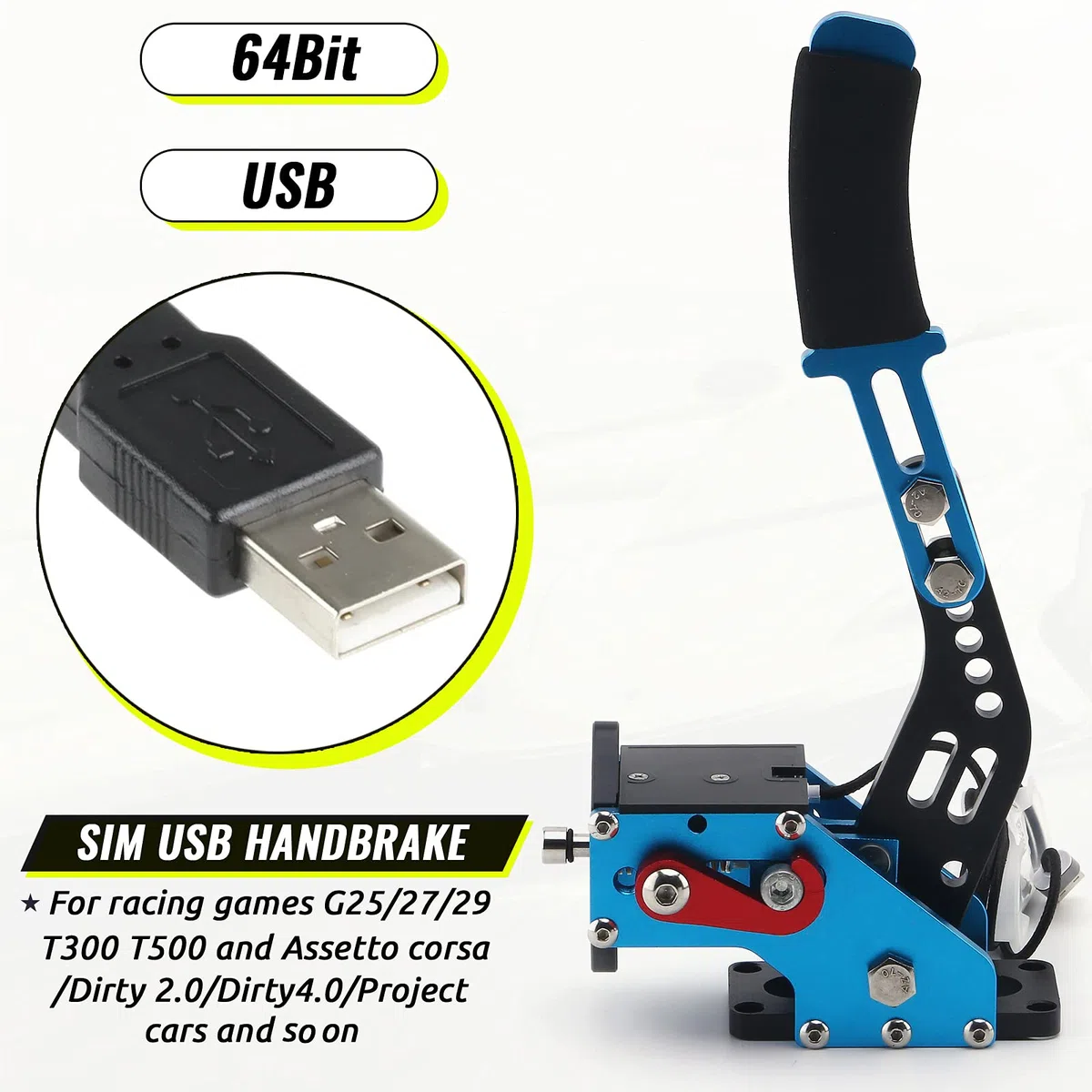 muge racing FANATECOSW LFS DIRT RALLY.2 Frein à main USB 64 bits PC USB avec pince pour jeux de course SIM Logitech G27 G25 G29 T500 T300 FANATECOSW LFS DIRT RALLY.2 Bleu