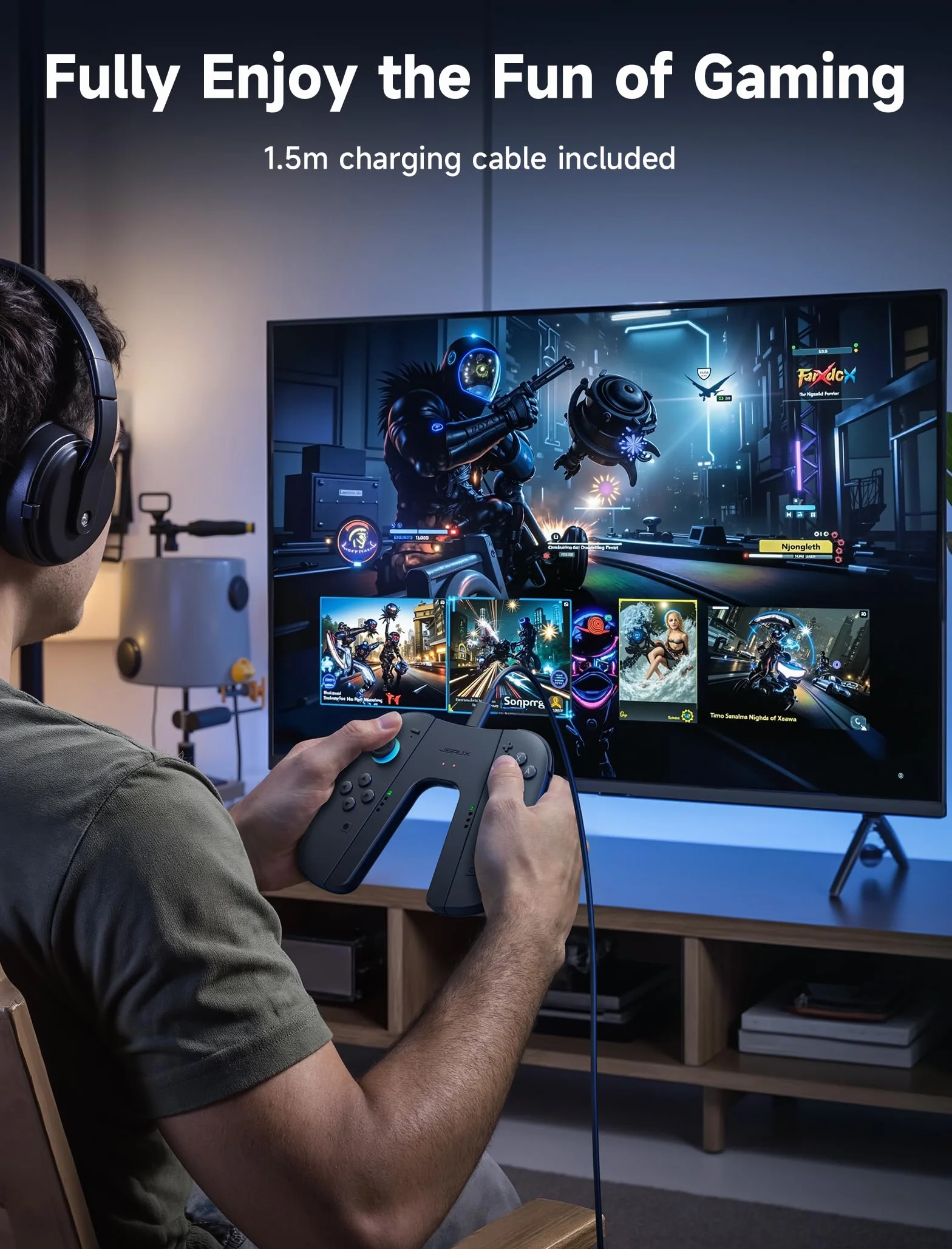 JSAUX Poignée de Chargement pour Switch 2, Manette Magnétique Compatible avec les JoyCon de Switch 2, Jouez Tout en Chargeant avec Indicateur LED & Câble de Charge 1,5m/4,9ft - Noir