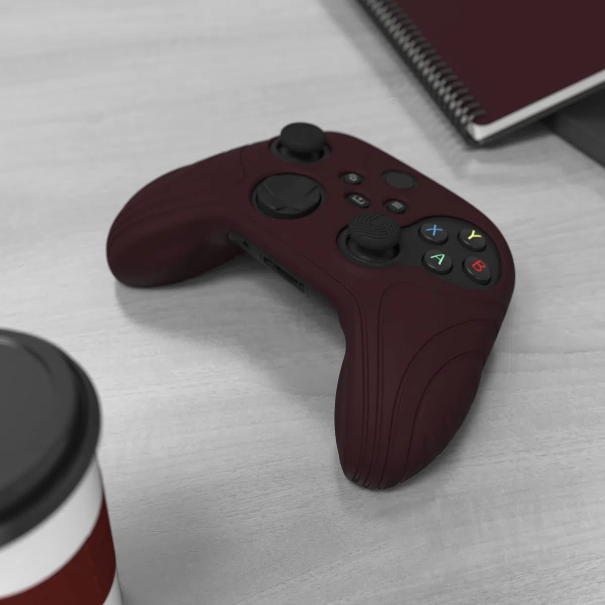 eXtremeRate PlayVital Coque Manette pour Xbox Series X/S Housse Protection pour Xbox Series X Accessoires Controller avec Capuchon Joystick Caps Grip Cover Silicone-Vin Rouge,Édition Samouraï