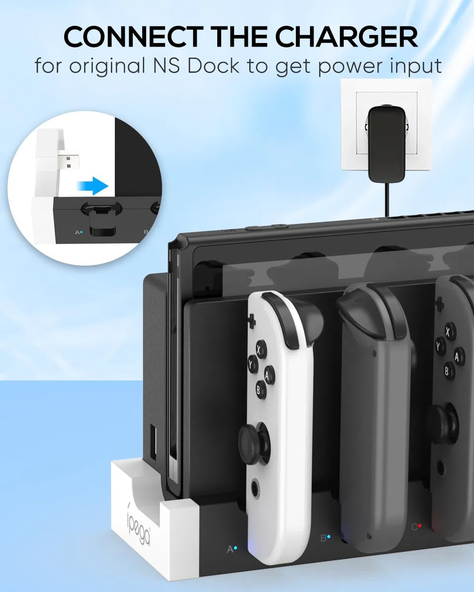 FYOUNG USB Chargeur Compatible avec Manette pour Switch & OLED Model, Support de Station de Charge pour Manettes avec LED Indicateur - Blanc