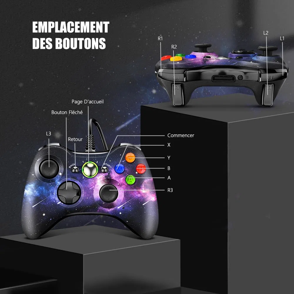 AceGamer Wired PC Contrôleur pour Xbox 360 Contrôleur de jeu pour Steam PC 360 avec double Vibration compatible avec Xbox 360 slim et PC Windows 7, 8, 10, 11