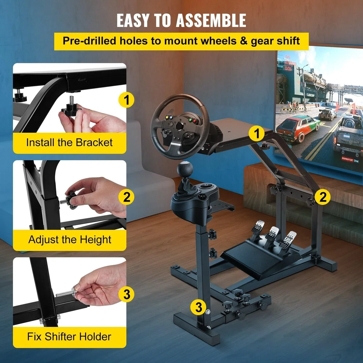 ZHIMAI Suport De Roue De Course RéGlable En Hauteur Avec Ajustement Pour Roue De Course Logitech G25, G27, G29, G920 Et PéDales Non Inclus