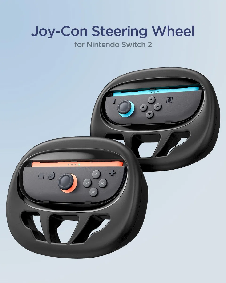 Spigen Lot de 2 Poignée de Volant, Racing Wheel Joy Con Compatible avec Nintendo Switch 2 Joy-Con (2025) - Noir