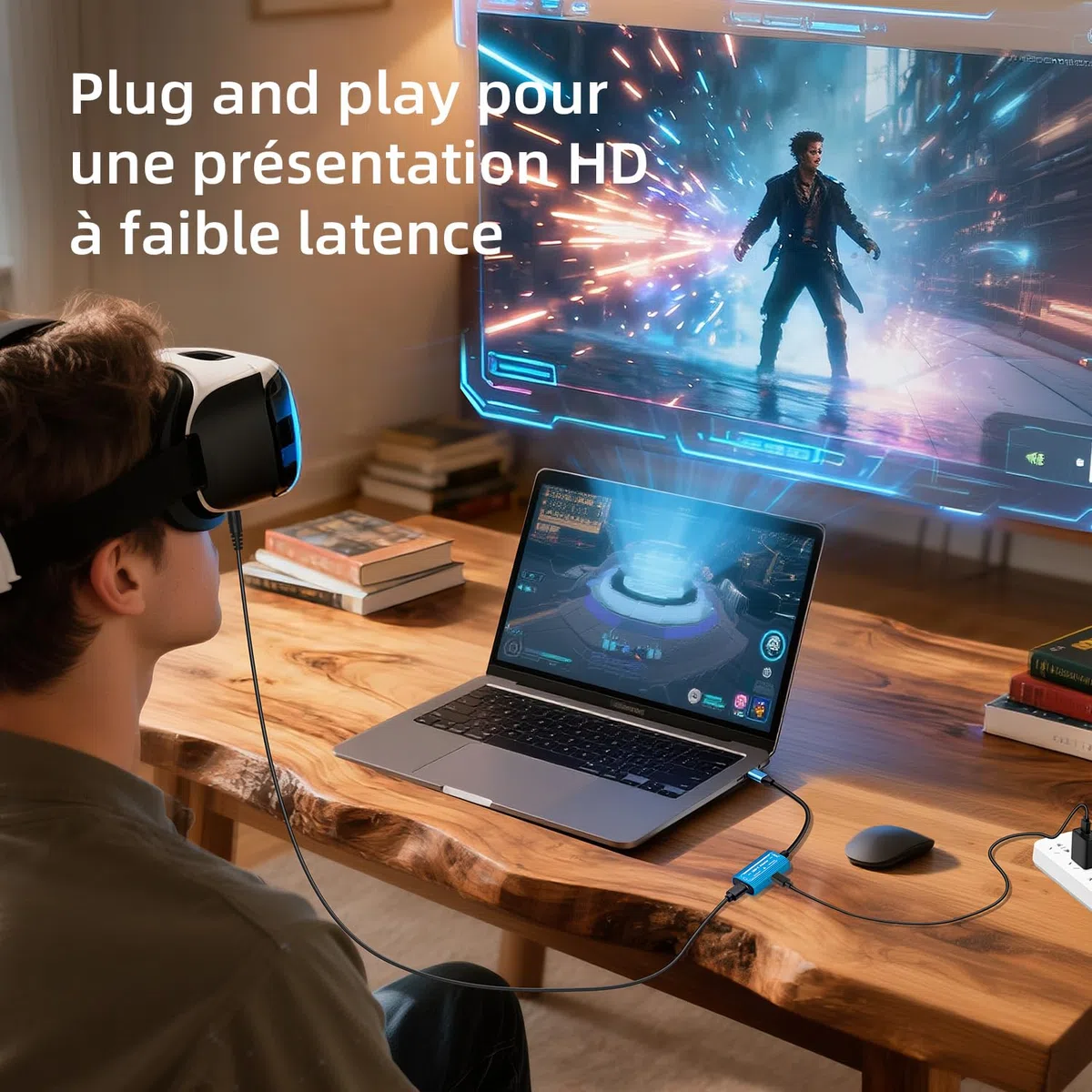 Mcbazel Convertisseur Numérique Type C Lunettes AR, Supporte Résolutions 4K@60Hz et 1080p@60Hz Charge Rapide 100W Adaptateur USB C Mâle vers Femelle pour Tablette/AR/Switch/Steam Deck/ROG Ally