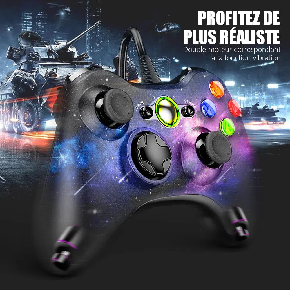 AceGamer Wired PC Contrôleur pour Xbox 360 Contrôleur de jeu pour Steam PC 360 avec double Vibration compatible avec Xbox 360 slim et PC Windows 7, 8, 10, 11