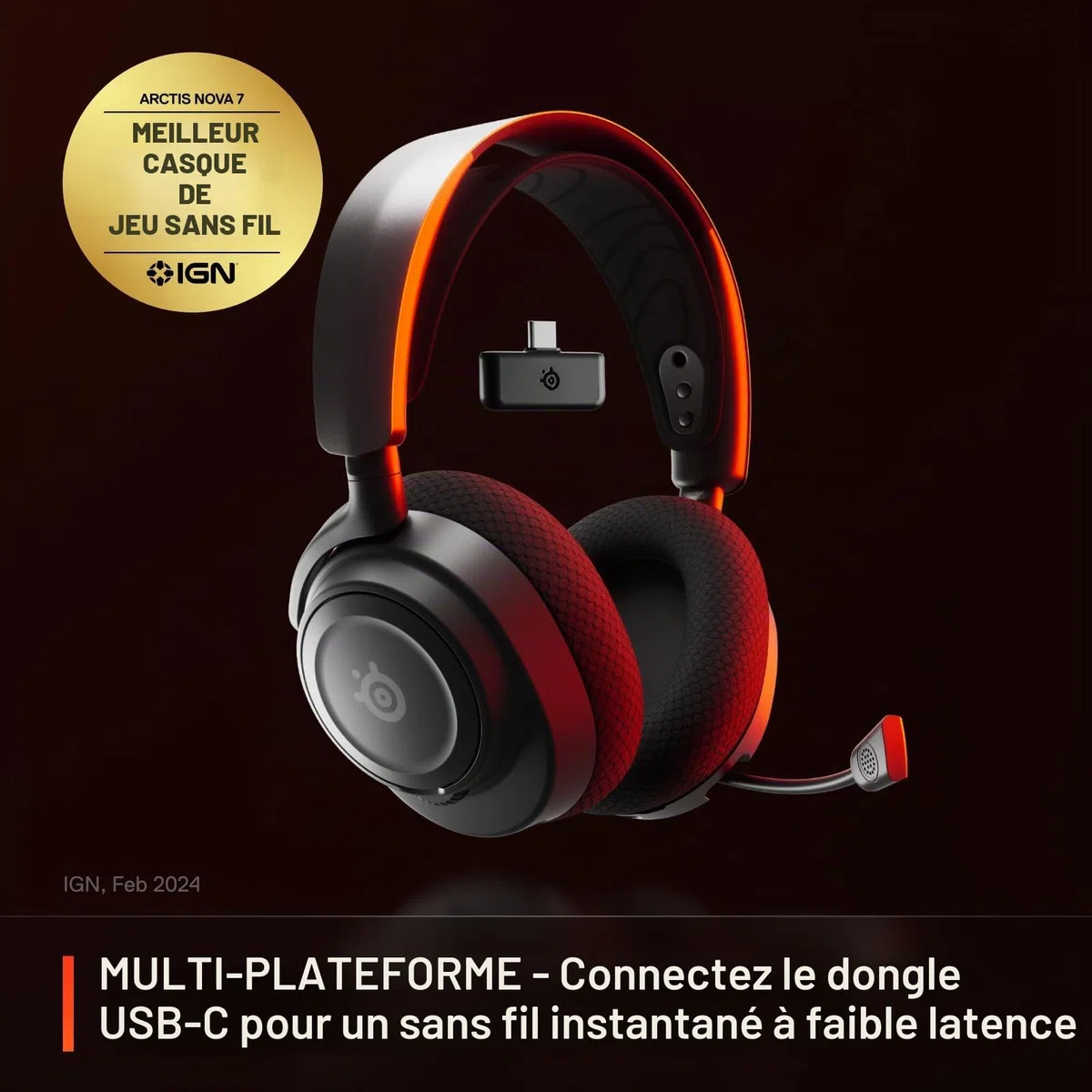 SteelSeries Arctis Nova 7- Casque Gaming Sans Fil multiplateforme- Haut-parleurs magnétiques en néodyme- Bluetooth et 2.4GHz simultanés- Autonomie 38h- Micro ClearCast Gen2 IA- PC,PS5,Switch,VR,Mobile