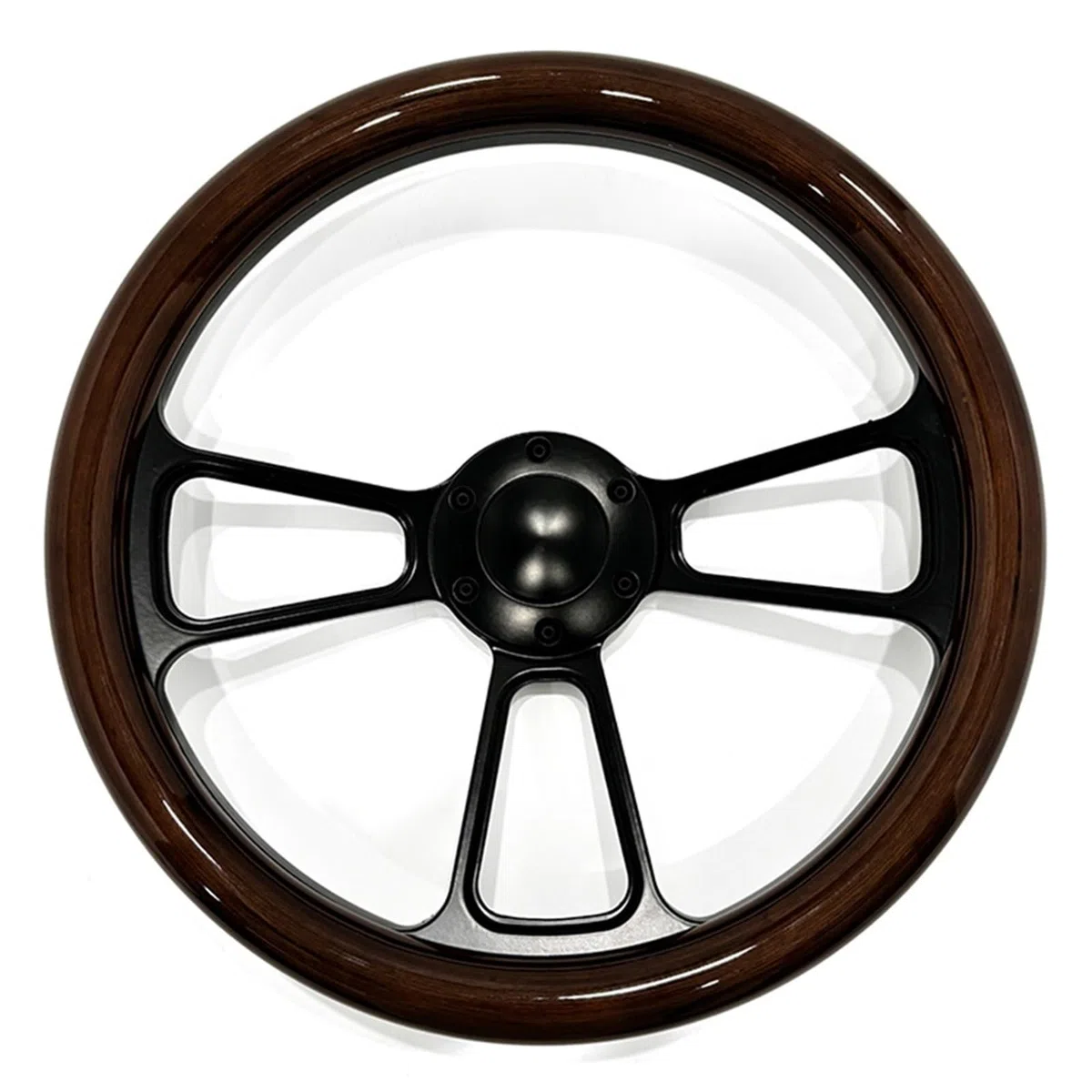Volant Volant universel en bois massif marron noir chromé, 14 pouces, 350mm, support à trois rayons, 5mm d'épaisseur