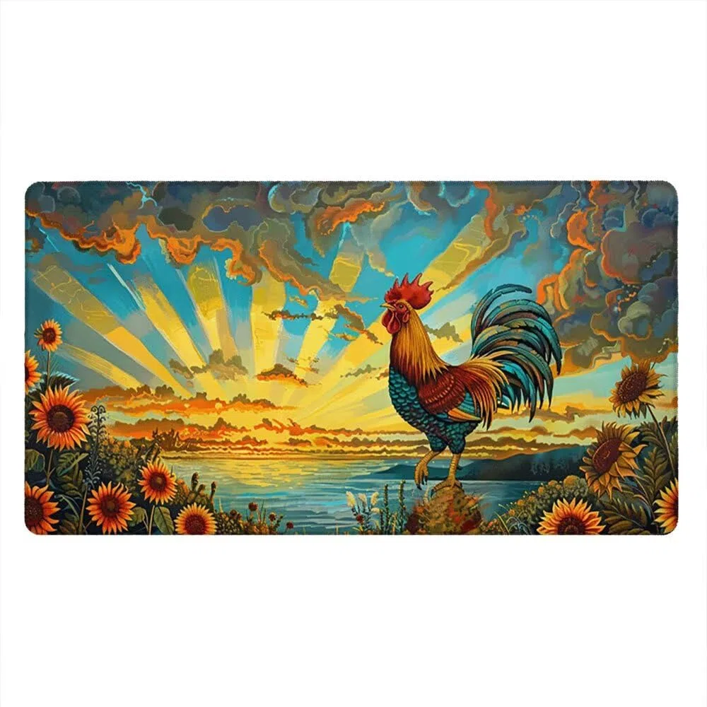 Grand Tapis de Souris Jeu XXL 1800x900x3mm avec Bords Cousus, Base en Caoutchouc Naturel antidérapant Durable, Tapis de Clavier Lavable, Convient Les Jeux, la Maison Le Bureau, Sunrise Poulet xR6-674