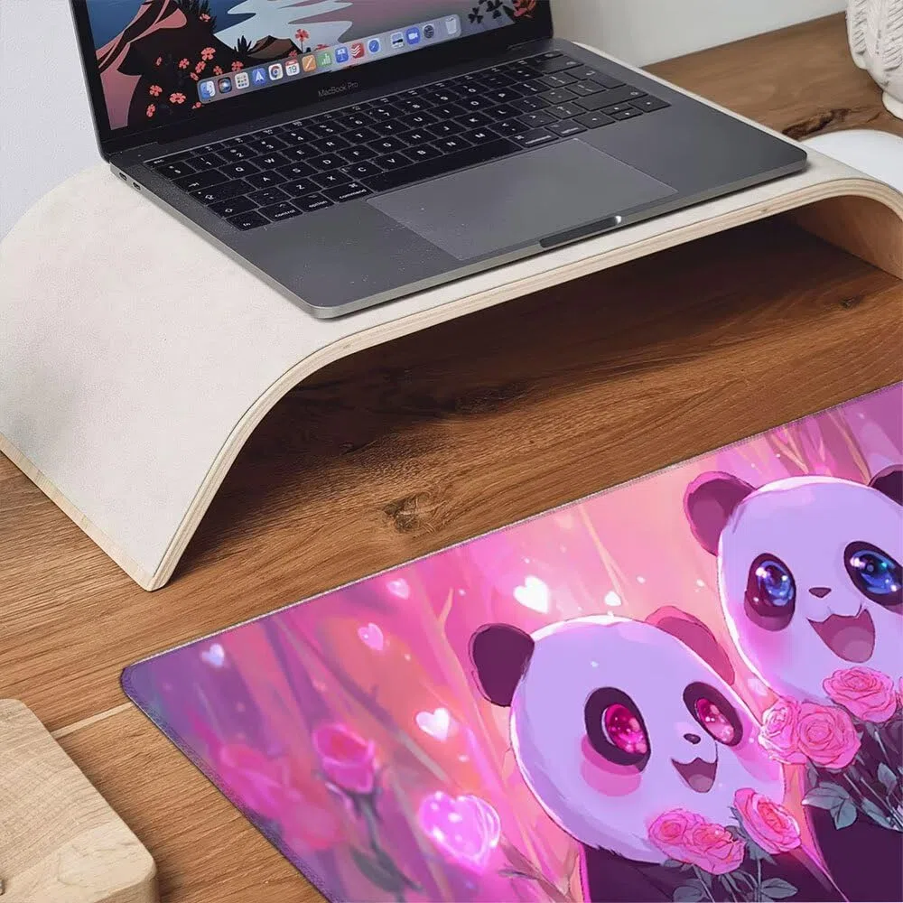 Tapis de Souris Gamer, 2000x1000mm Tapis de Souris XXL Gaming Grand, Clavier Lavable Desk Mat Bureau Caoutchouc Antidérapant Étanche, Bords Cousus Imperméable, Gamer Ordinateur PC, Panda Rose xR5-864
