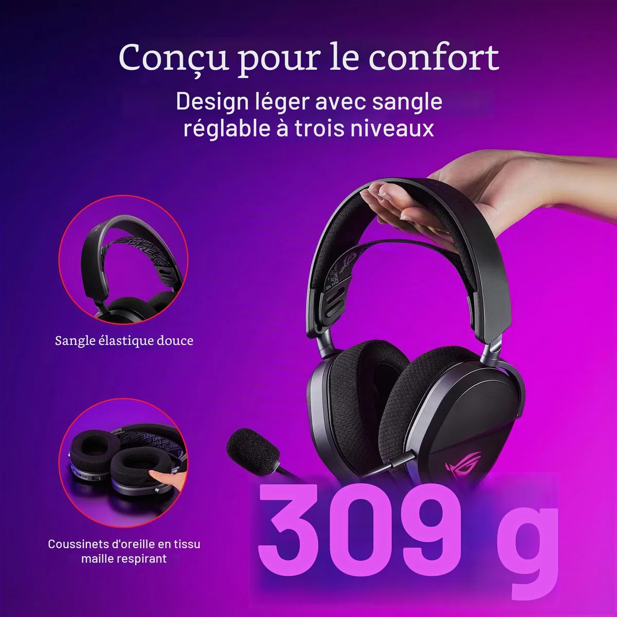 ASUS ROG Pelta Casque de Jeu sans Fil avec Micro détachable Noir