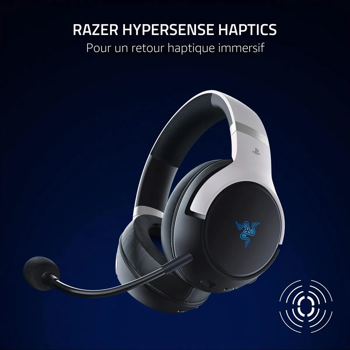 Razer Kaira Pro HyperSpeed Casque de jeu sans fil Haptics pour Playstation 5/PS5, PS4, PC, mobile : pilotes titane 50 mm – Micro hybride – Bluetooth à faible latence – Batterie de 30 heures – Blanc et