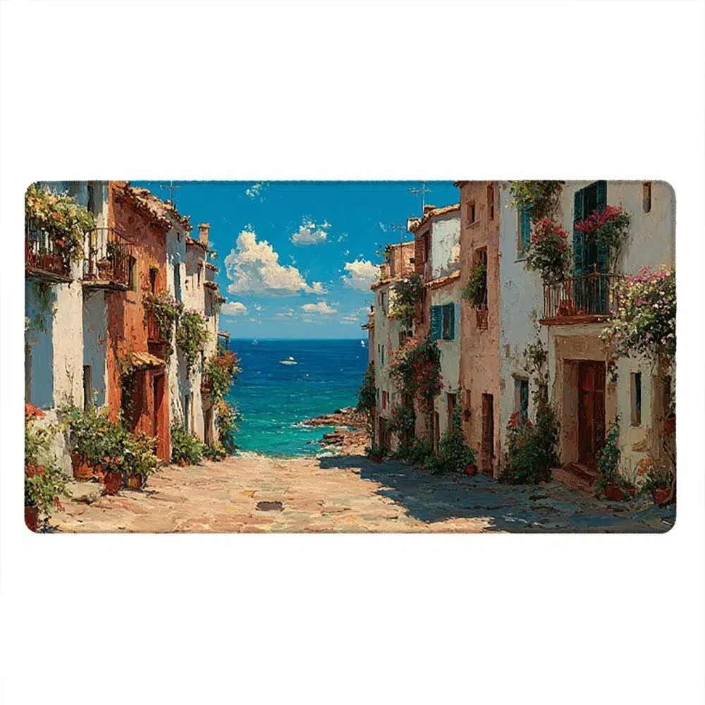 Grand Tapis de Souris Jeu XXL 1800x900x3mm avec Bords Cousus, Base en Caoutchouc Naturel antidérapant Durable, Tapis de Clavier Lavable, Les Jeux, la Maison Le Bureau, Vue sur La Rue Mer xR6-392
