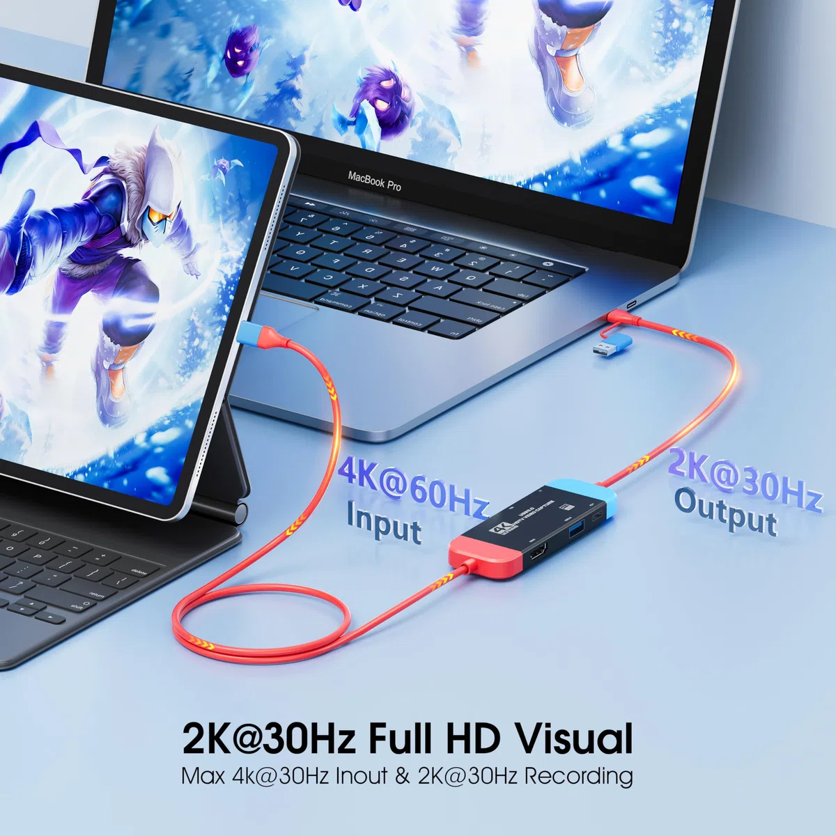 Carte de capture vidéo 4K USB C 2K 30 Hz 1080p 60 fps enregistrement 100 W PD Power Delivery compatible avec Switch/Steam Deck/Legion Go/Game Handheld/ROG Ally/Quest 3/iPad/ordinateur portable/MacBook