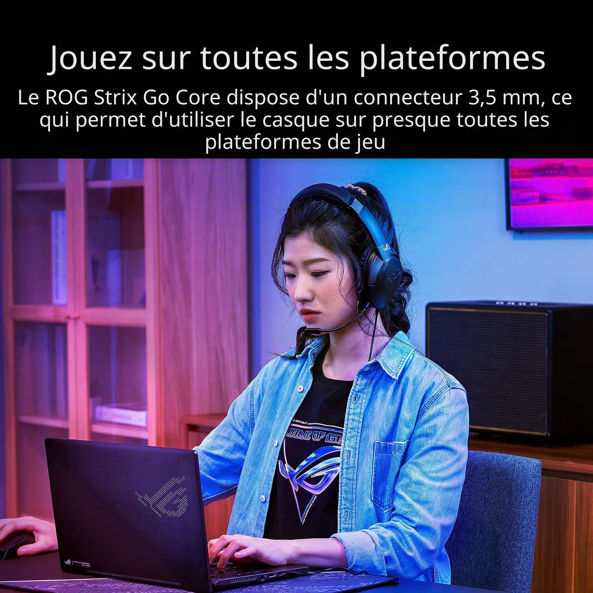 ASUS ROG Strix Go Core Casque de jeu filaire | Connecteur 3,5 mm | Design léger | Casque supra-auriculaire pour PC, Mac, Nintendo Switch et PS4, noir, standard