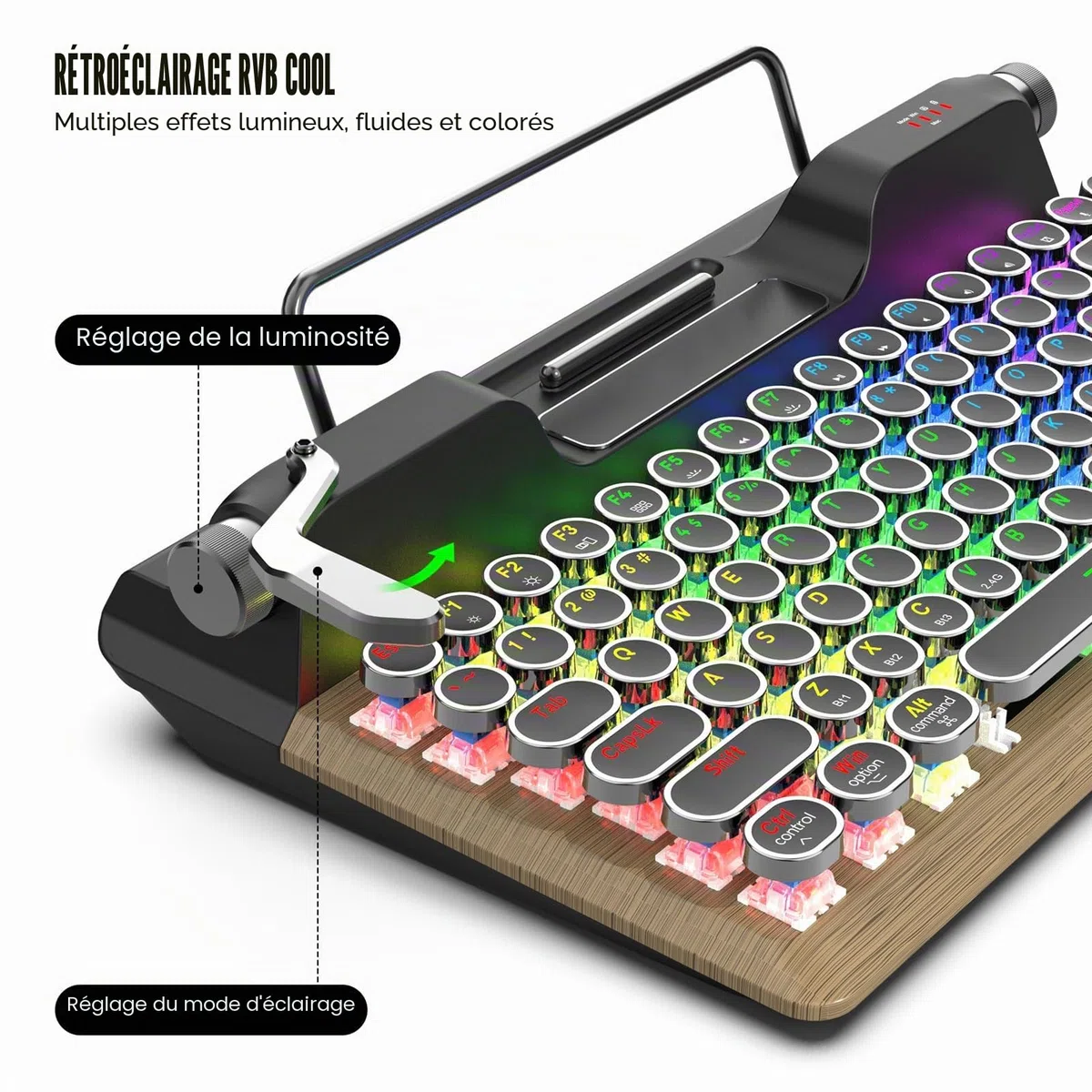 VBESTLIFE Clavier de Jeu Mécanique sans Fil Rétro avec Bluetooth 5.0, 84 Touches, Interrupteurs Bleus, Touchap Rond Punk, Rétro-éclairage RVB, Repos du Poignet