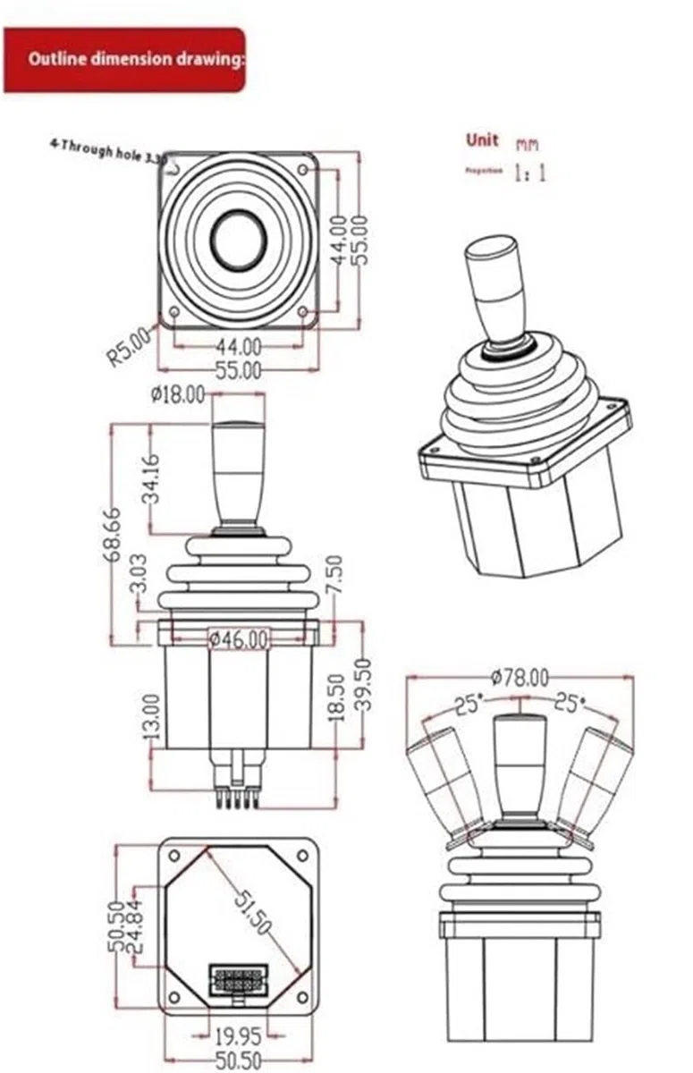 POAHNCU Manette Joystick, Industriel Avec Commande Électrique Et Bascule À Effet Hall Deux Axes Limite Droite SMC45D,pour le générateur d'images(Output RS232,12V_CROSS)