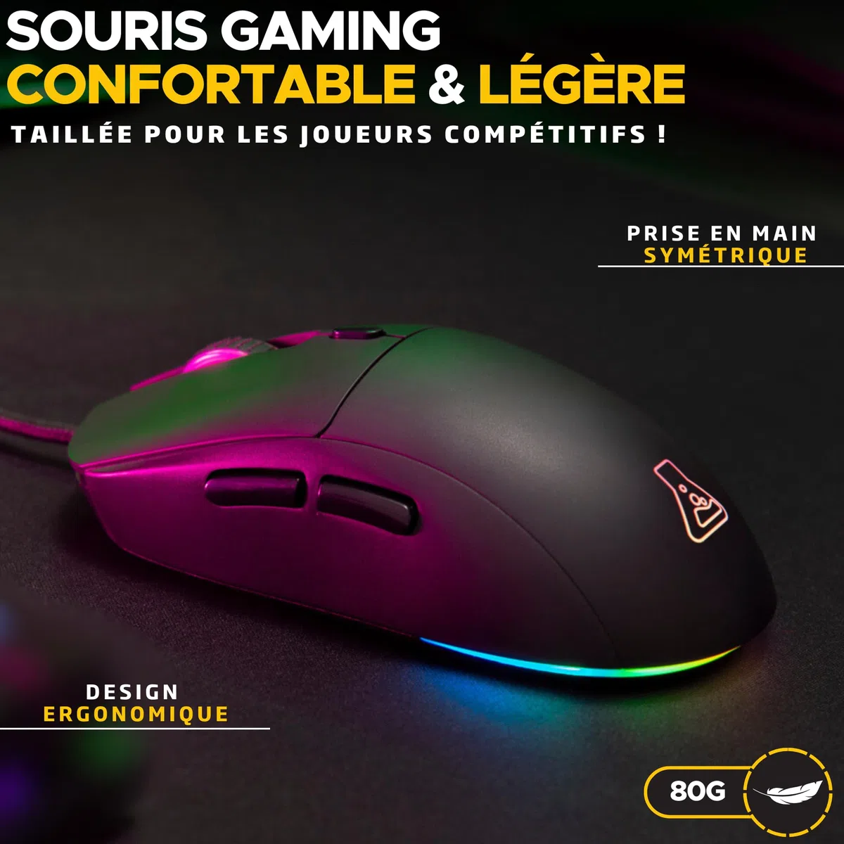 The G-Lab – Kult Cobalt - Souris Gamer Filaire USB - Capteur Ultra Réactif jusqu'à 12800 DPI, Légère, 6 Boutons, RGB Ajustable - Souris Gaming 100% Personnalisable - PC/PS4/PS5/Xbox - New