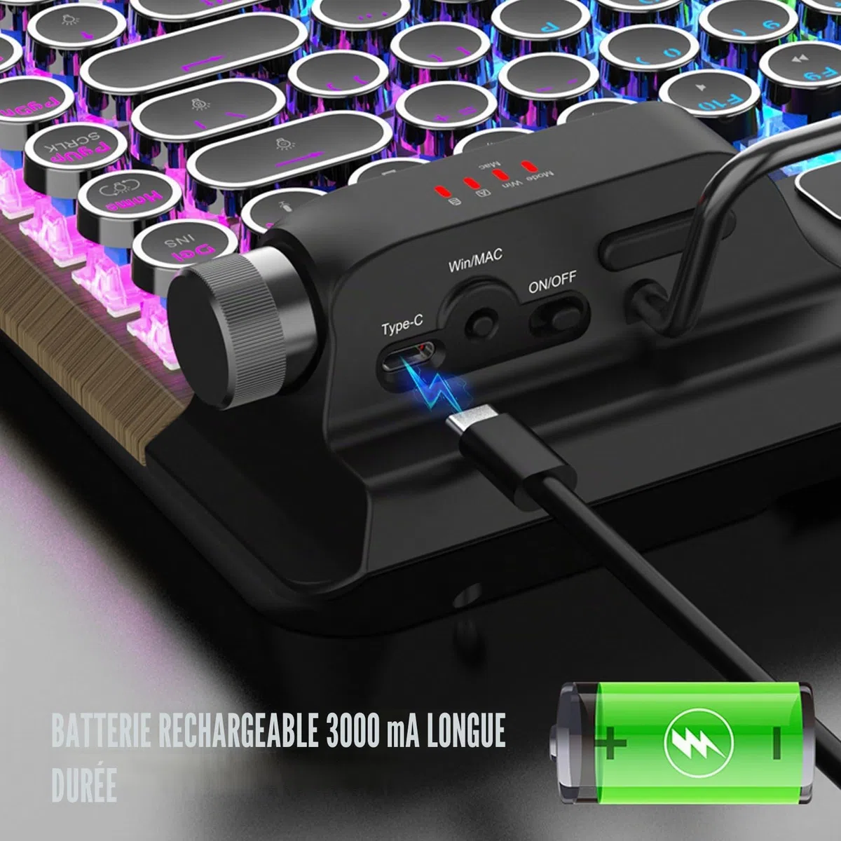 VBESTLIFE Clavier de Jeu Mécanique sans Fil Rétro avec Bluetooth 5.0, 84 Touches, Interrupteurs Bleus, Touchap Rond Punk, Rétro-éclairage RVB, Repos du Poignet