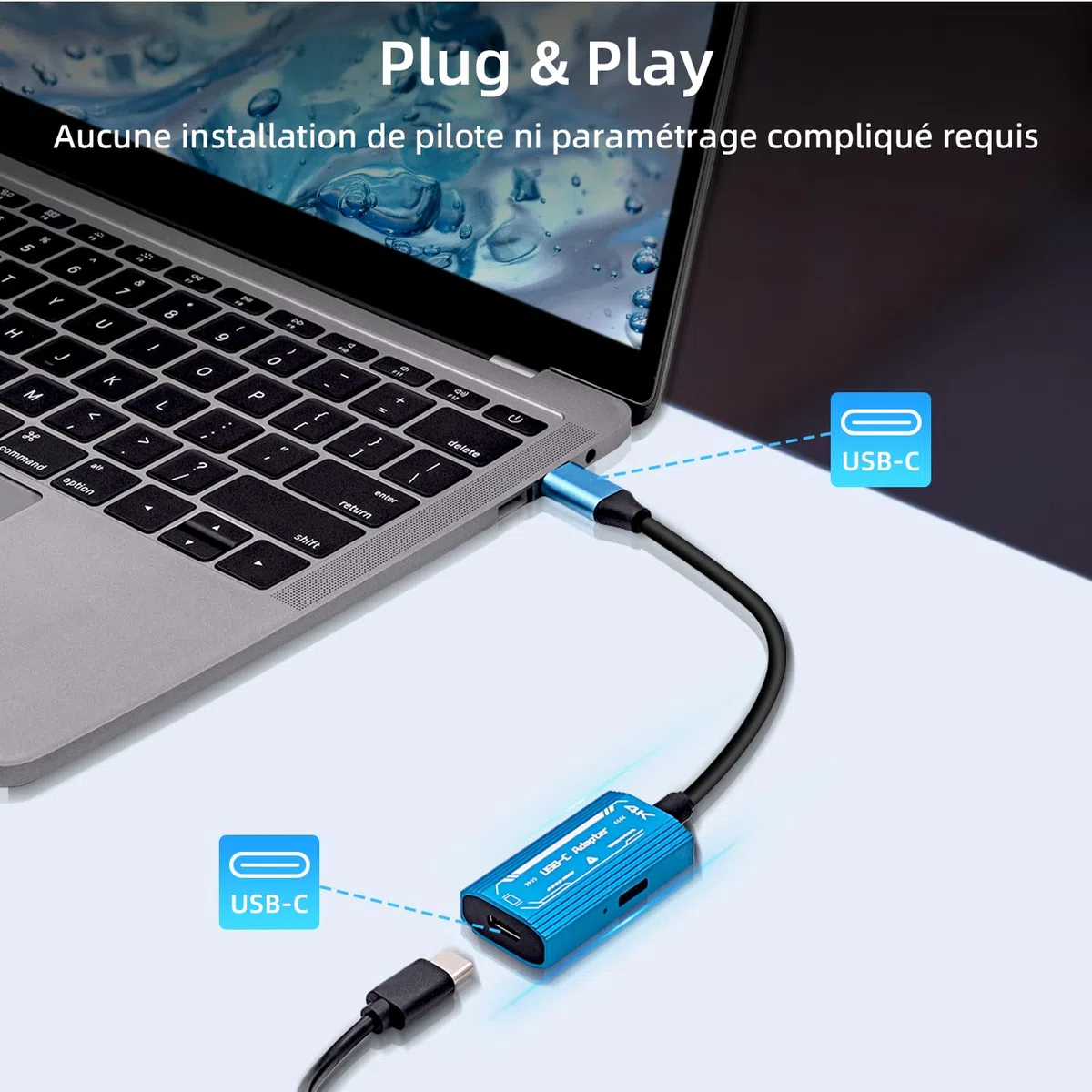 Mcbazel Convertisseur Numérique Type C Lunettes AR, Supporte Résolutions 4K@60Hz et 1080p@60Hz Charge Rapide 100W Adaptateur USB C Mâle vers Femelle pour Tablette/AR/Switch/Steam Deck/ROG Ally