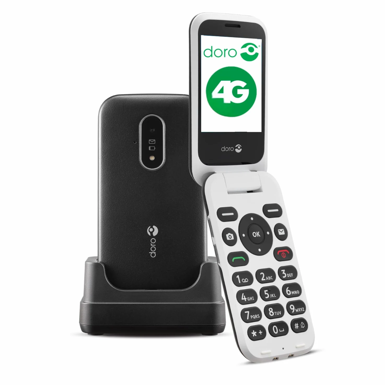 Doro - 6820 - Téléphone 4G à Clapet Débloqué pour Seniors - Touches Numériques Parlantes - Caméra - Touche d'Assistance - Socle Chargeur