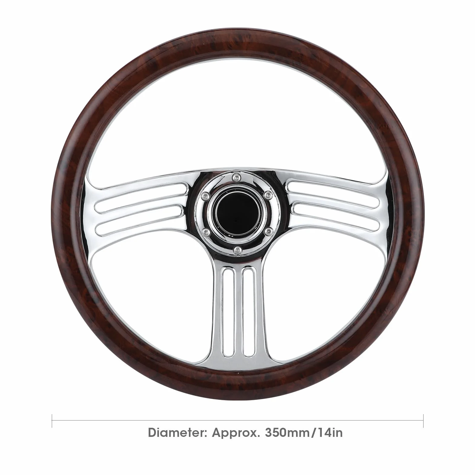 Volant Léger de 14" avec Poignée en Bois pour les Amateurs de Course Style Vintage Poignée Chromée à 6 Boulons à 3 Rayons pour Accessoire modifié de Voiture