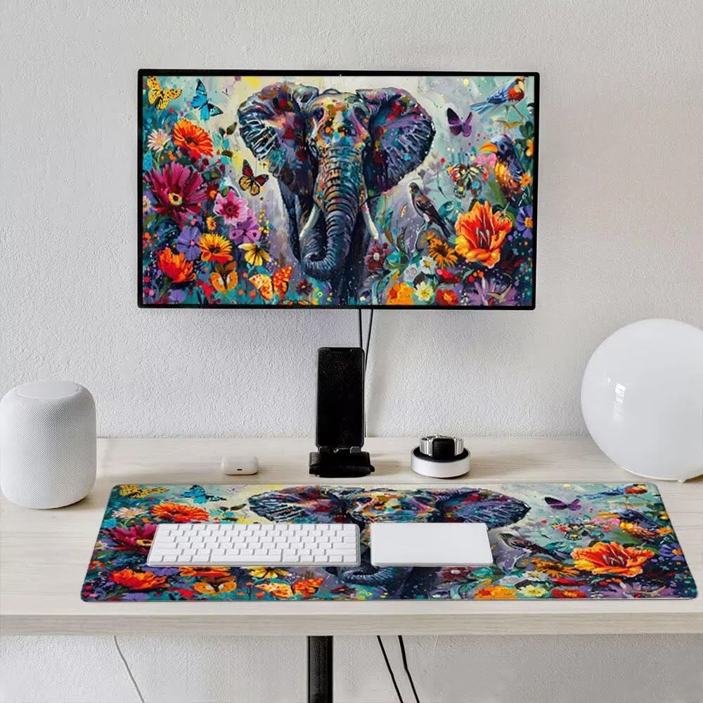 Grand Tapis de Souris Jeu XXL 1800x900x3mm avec Bords Cousus, Base en Caoutchouc Naturel antidérapant Durable, Tapis de Clavier Lavable, Les Jeux, la Maison Le Bureau, Fleurs D'éLéPhant xR6-830