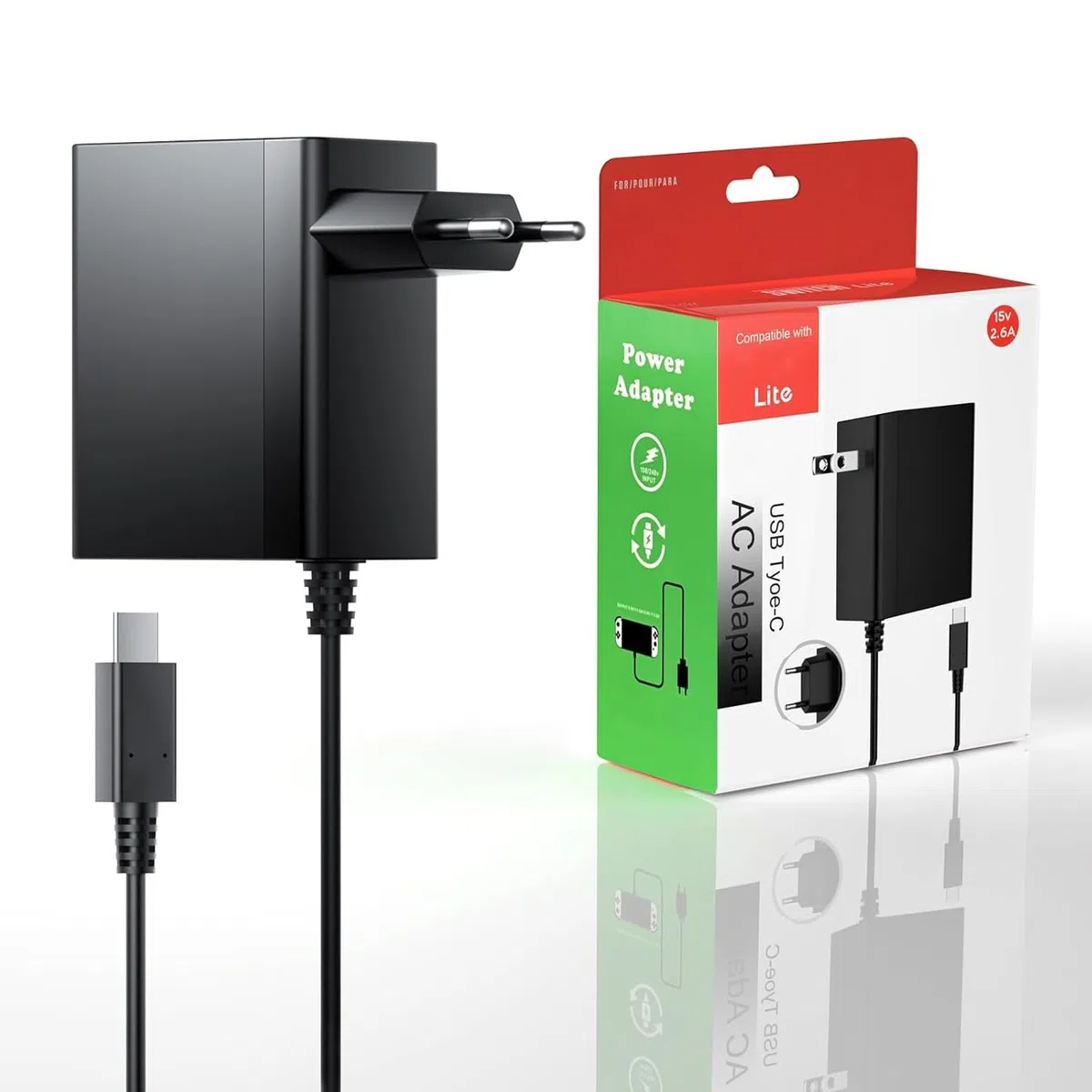 Chargeur USB pour Switch Nintendo, Lite, OLED, Dock, Consoles, 15V 2.6A Adaptateur Secteur Support TV Mode, Charger Officiel de Remplacement, Charge Rapide avec Câble de 1.5m/5ft Type C