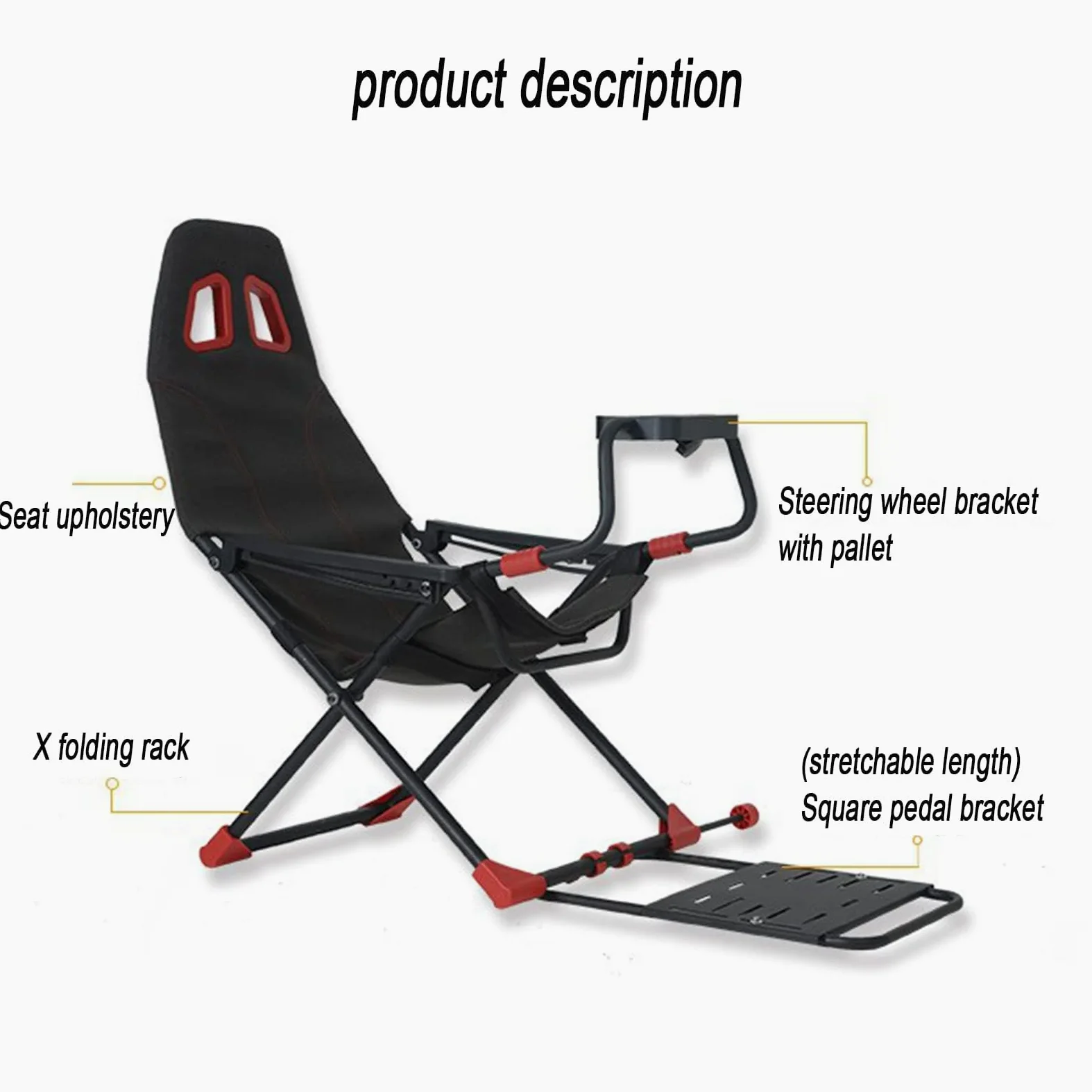 Cockpit Simulateur de course avec support de roue réglable et siège ergonomique, design pliable pour consoles de jeu et PC