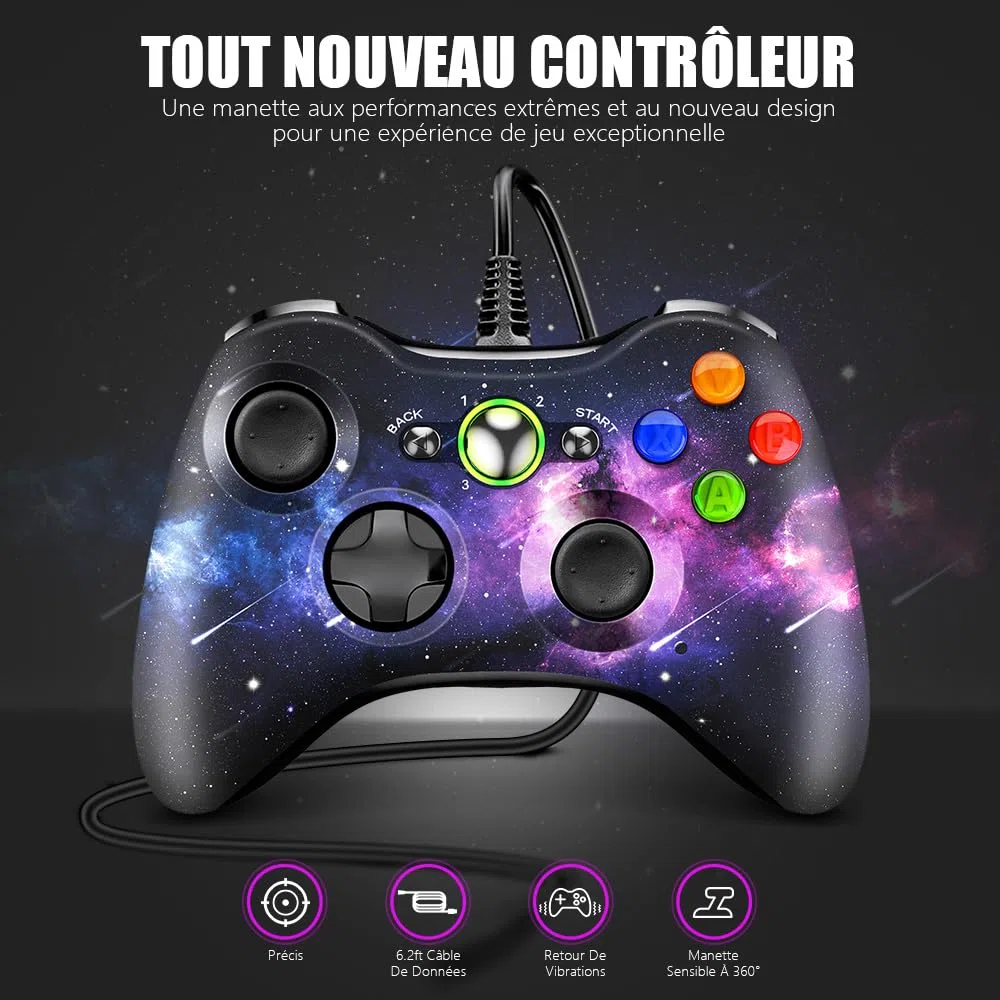 AceGamer Wired PC Contrôleur pour Xbox 360 Contrôleur de jeu pour Steam PC 360 avec double Vibration compatible avec Xbox 360 slim et PC Windows 7, 8, 10, 11