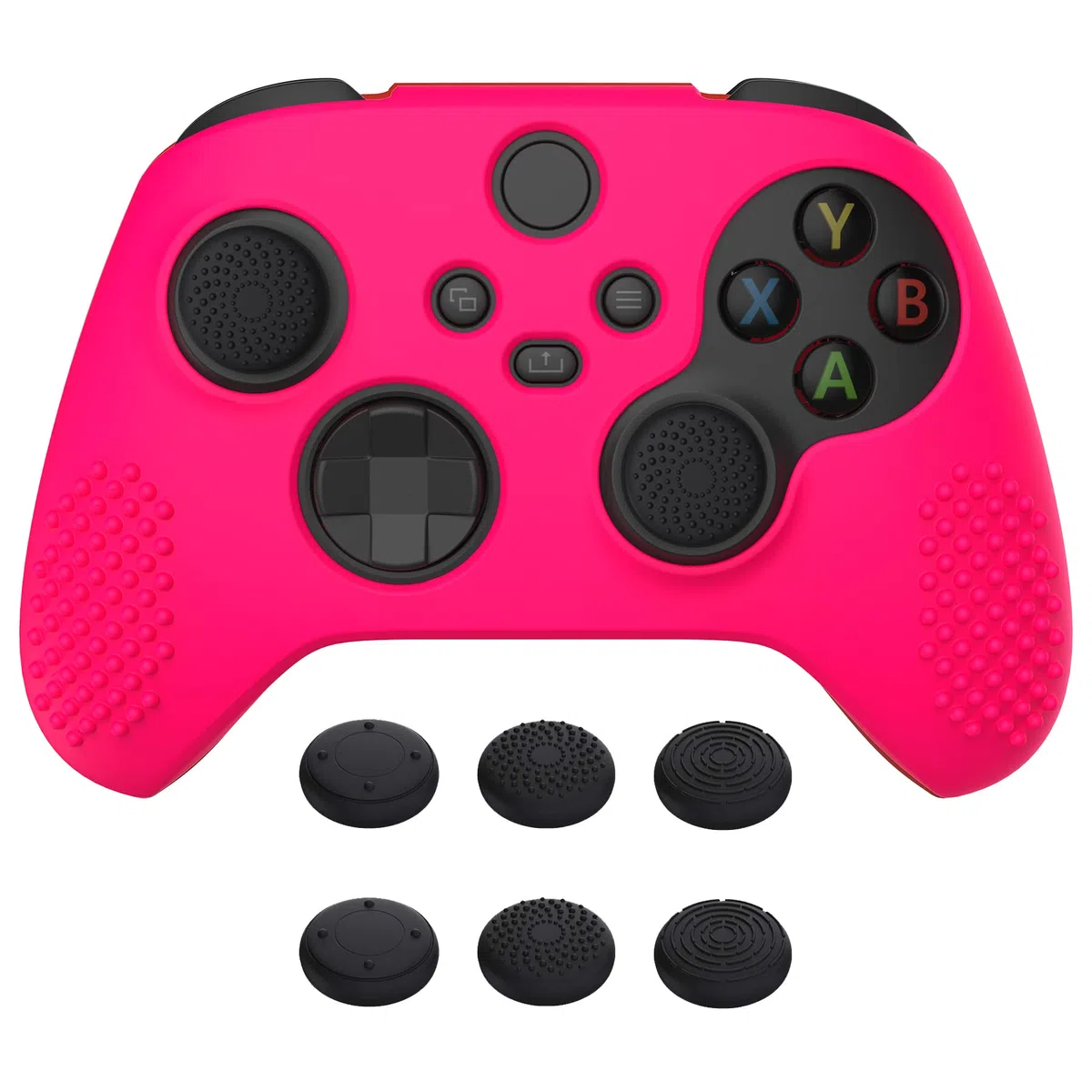 eXtremeRate PlayVital Coque pour Xbox Series X Manette,Housse Protection Silicone avec Capuchon Joystick pour Xbox Series X/S Controller Skin Accessoires-Rose Brillant,Édition Cloutée 3D