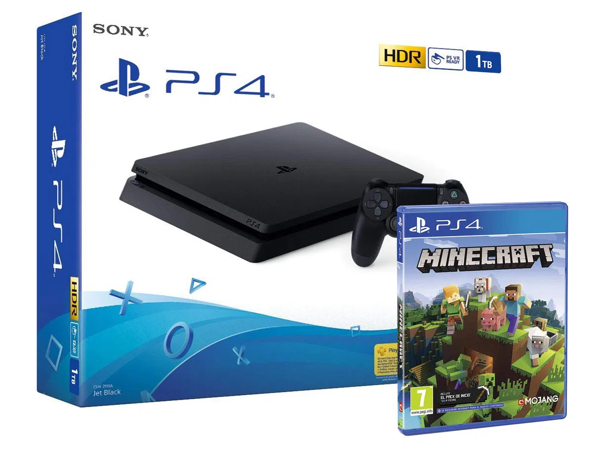 PS4 Slim 1To Console Playstation 4 Noir + Minecraft "Bedrock"