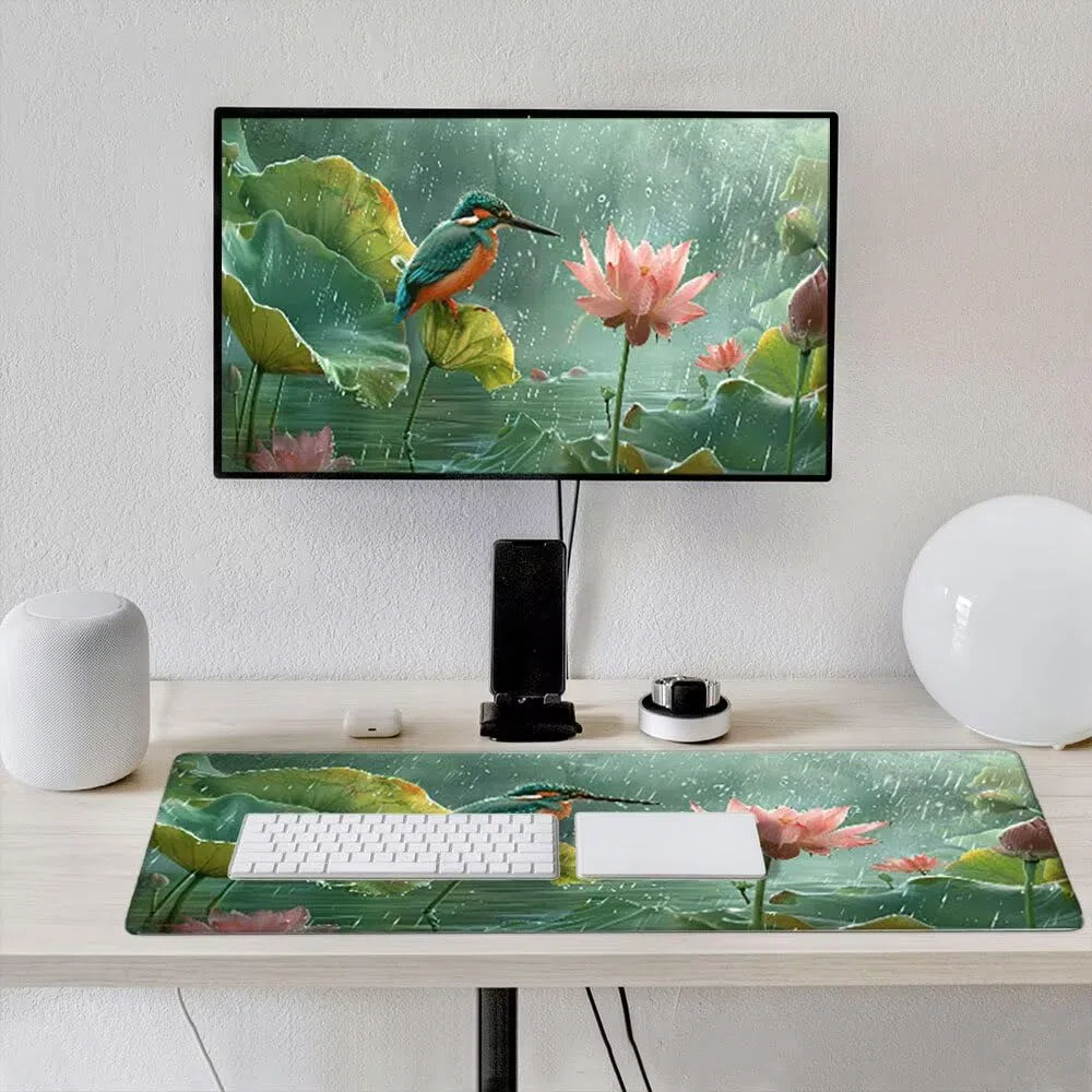 Grand Tapis de Souris Jeu XXL 1800x900x3mm avec Bords Cousus, Base en Caoutchouc Naturel antidérapant Durable, Tapis de Clavier Lavable, Les Jeux, la Maison Le Bureau, Hummingbird Lotus Fleur xR6-176