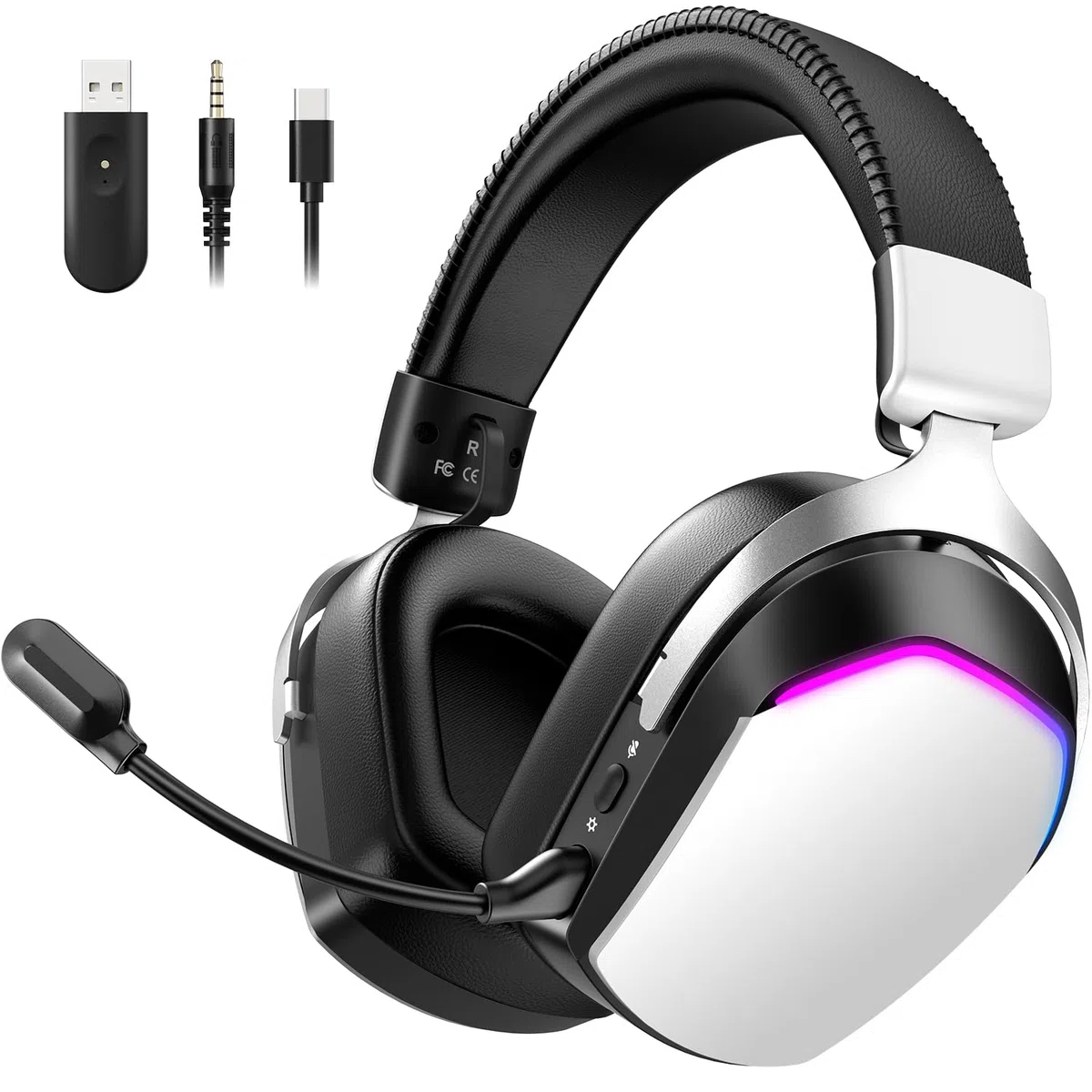 Casque de jeu sans fil avec batterie 60H avec micro pour PS5 PS4 PC, son surround 7.1, Bluetooth 5.4, casque RVB, microphone antibruit, pilotes de 50 mm pour Mac Switch Gaming