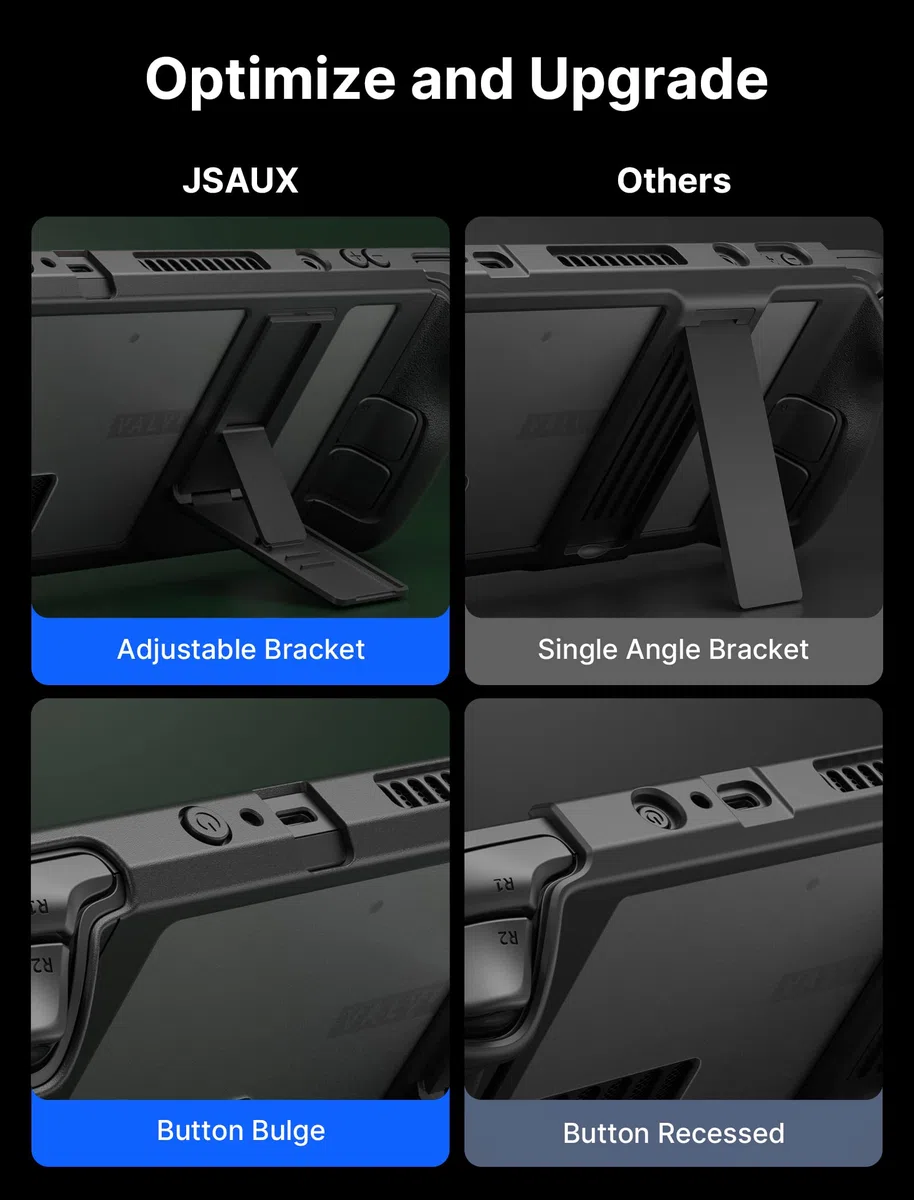 JSAUX Kickstand Case Compatible avec Steam Deck/OLED, PC0105 Upgrade The Adjustable Angle Stand Steam Deck Cover Coque de Protection TPU, Amortisseur, Conception antidérapante et Anti-Rayures