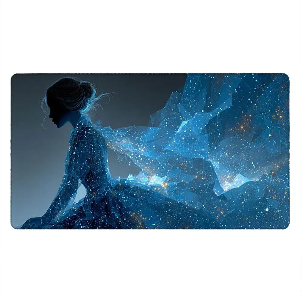 Tapis de Souris Gamer, 2000x1000mm Tapis de Souris XXL Gaming Grand, Clavier Lavable Desk Mat Bureau Caoutchouc Antidérapant Étanche, Bords Cousus, Gamer Ordinateur PC, La Femme Bleue xR5-450