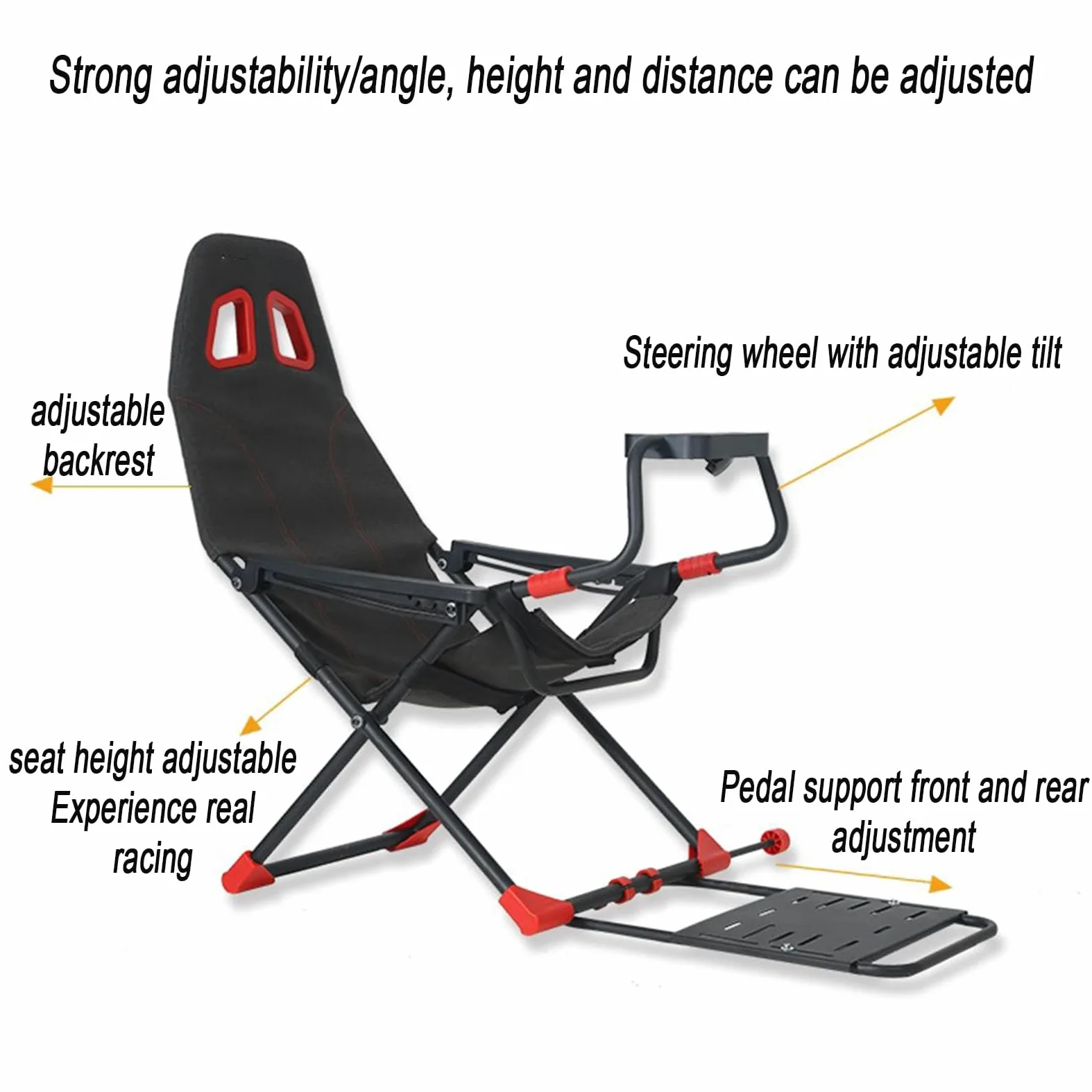 Cockpit Simulateur de course avec support de roue réglable et siège ergonomique, design pliable pour consoles de jeu et PC
