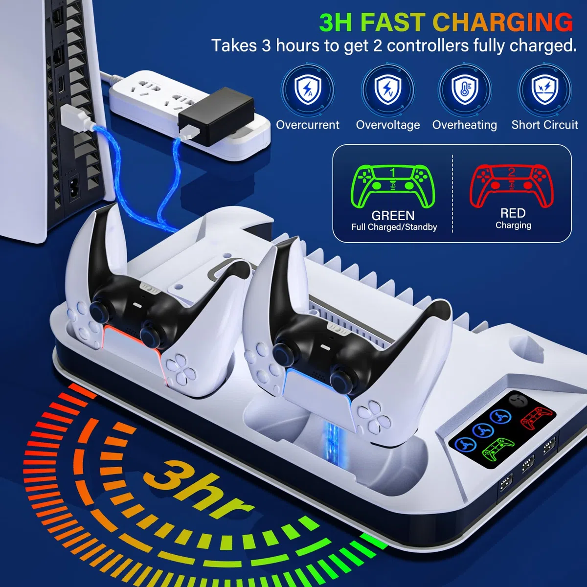 Station de refroidissement PS5/Slim/Pro avec manette, station de charge Playstation 5 Slim&Standard et Pro Disc/console numérique, PS5 Pro Accessoires de refroidissement avec ventilateur de