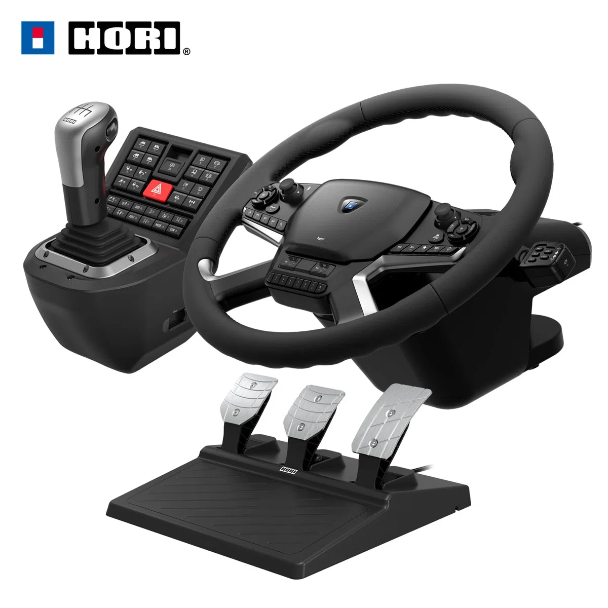 HORI Système de contrôle de camion pour Windows 11/10 avec volant à rétroaction de force, panneau de commande de changement de vitesse et pédales