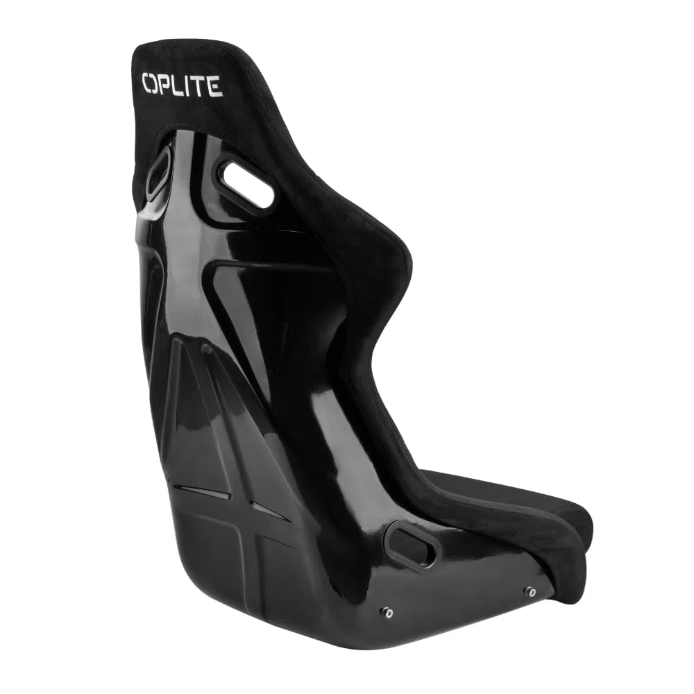 OPLITE - RS2 FiberCore® Siège Baquet Sim Racing – Structure 4 Couches Fibre de Verre, Suédine Respirante, Fixation Latérale 290 mm, Harnais 3/4 Points, Universel 1,40 m–2,10 m