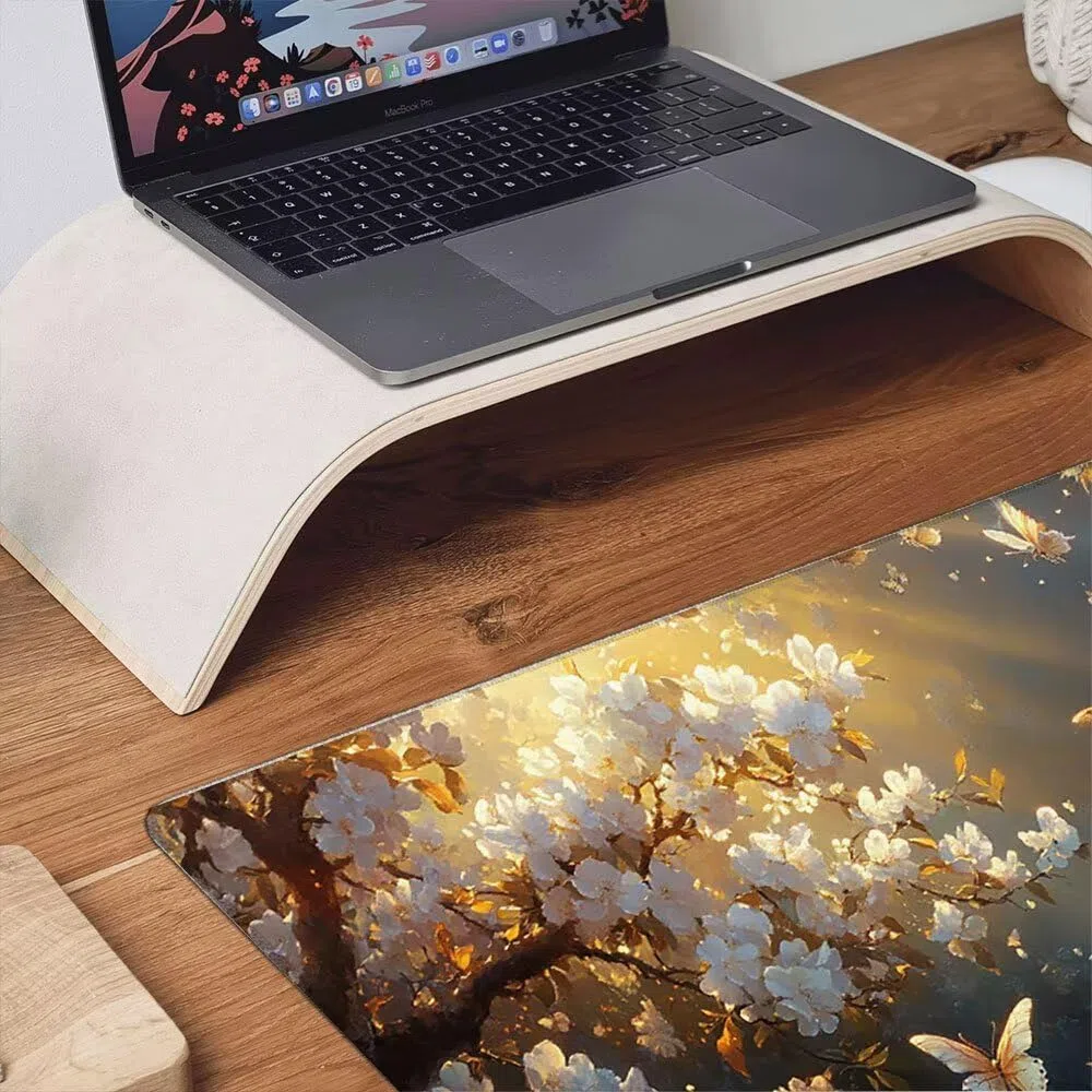 Grand Tapis de Souris Jeu XXL 1800x900x3mm avec Bords Cousus, Base en Caoutchouc Naturel antidérapant Durable, Tapis de Clavier Lavable, Les Jeux, la Maison Le Bureau, Papillon Fleur De PêChe xR6-788