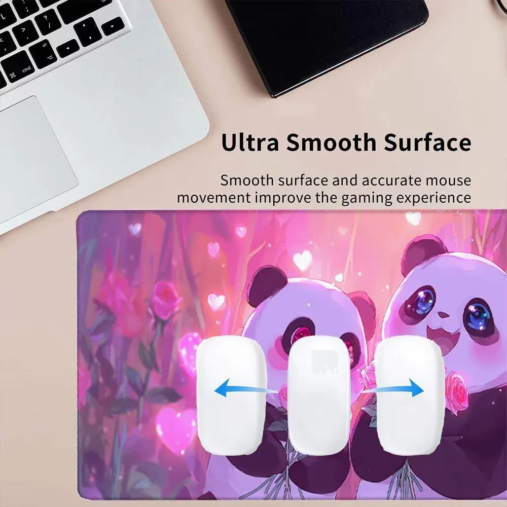 Tapis de Souris Gamer, 2000x1000mm Tapis de Souris XXL Gaming Grand, Clavier Lavable Desk Mat Bureau Caoutchouc Antidérapant Étanche, Bords Cousus Imperméable, Gamer Ordinateur PC, Panda Rose xR5-864