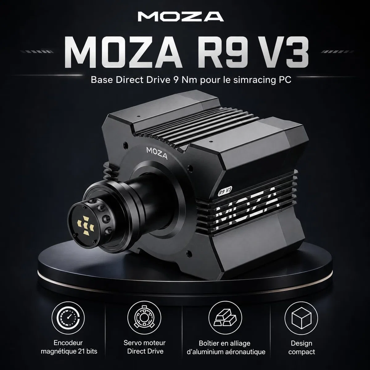 MOZA R9 V3 Base Direct Drive PC Simracing 9 Nm avec Retour de Force