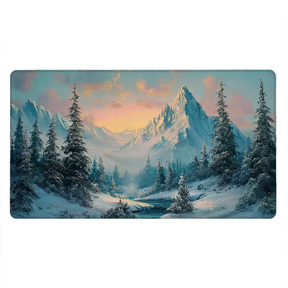 Grand Tapis de Souris Jeu XXL 1800x900x3mm avec Bords Cousus, Base en Caoutchouc Naturel antidérapant Durable, Tapis de Clavier, Les Jeux, la Maison Le Bureau, Lever De Soleil Montagne EnneigéE xR6878
