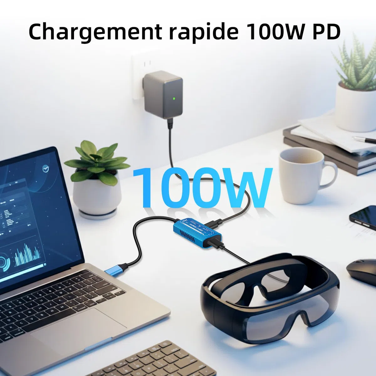 Mcbazel Convertisseur Numérique Type C Lunettes AR, Supporte Résolutions 4K@60Hz et 1080p@60Hz Charge Rapide 100W Adaptateur USB C Mâle vers Femelle pour Tablette/AR/Switch/Steam Deck/ROG Ally