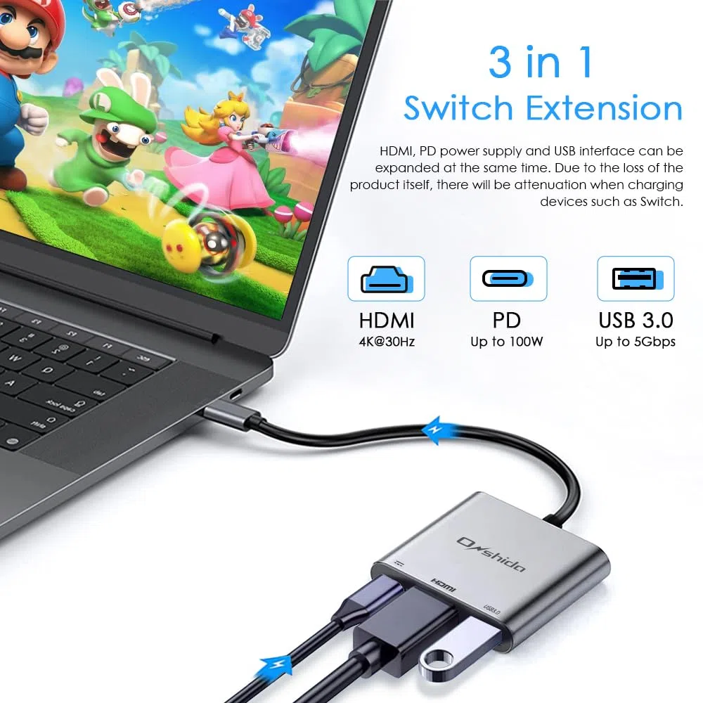 Switch Docking Station pour Nintendo Switch, Adaptateur USB C vers HDMI 4K, 3 en 1 USB C HUB avec USB A 3.0 et Charge PD 100 W pour MacBook Pro/Air, iPad, Samsung Dex